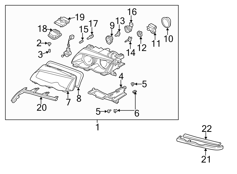 Front lamps. Headlamp components.