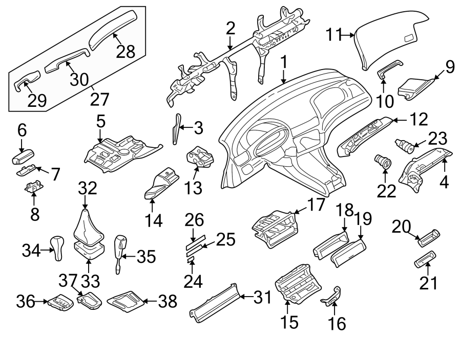 Center trim. Manual TRANS. Outer trim.