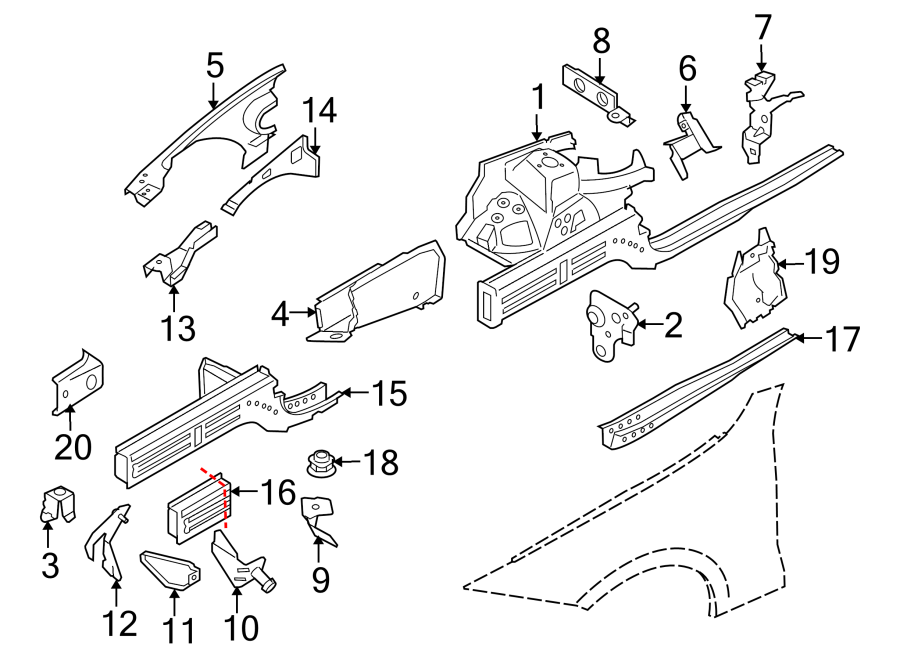 FENDER. STRUCTURAL COMPONENTS & RAILS.