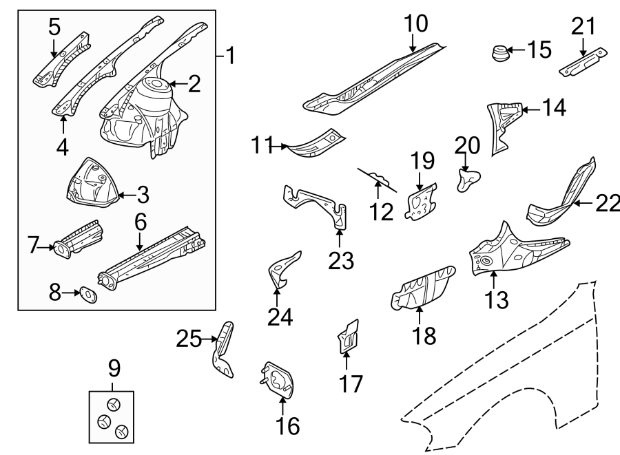 FENDER. STRUCTURAL COMPONENTS & RAILS.