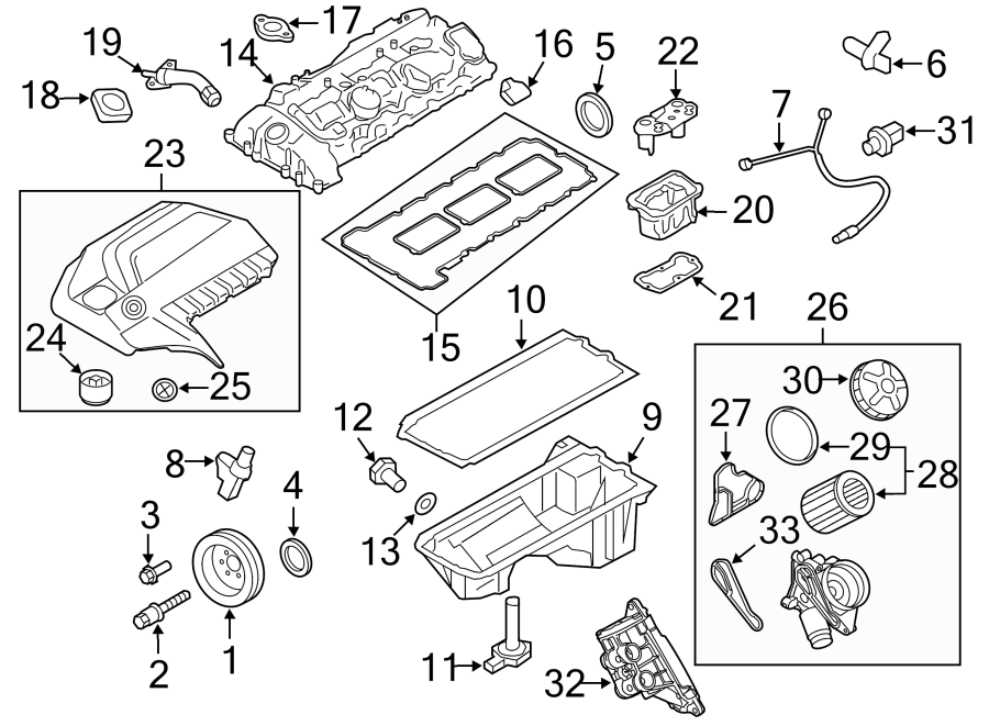 Rear suspension. Engine parts.