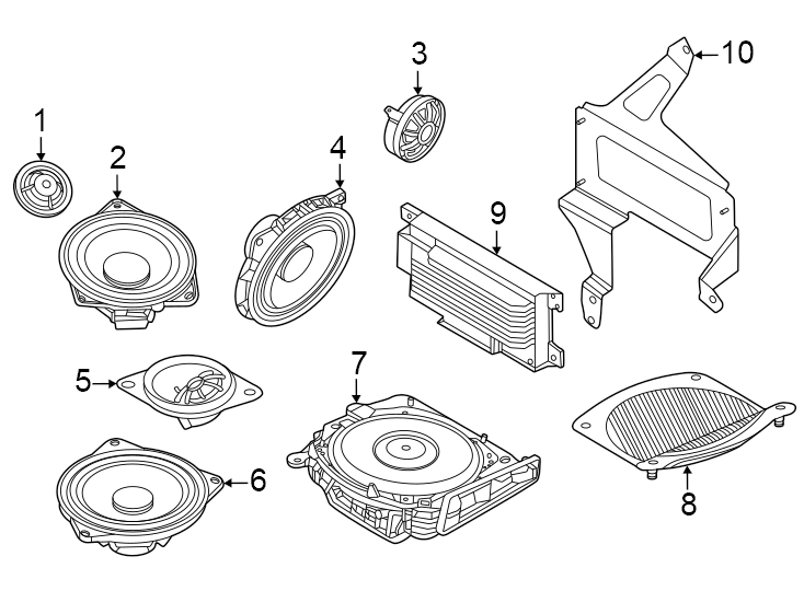 9Bowers & Wilkins. Front & rear doors. Harmon Kardon. Mid-range. Tweeter.https://images.simplepart.com/images/parts/motor/fullsize/1953540.png