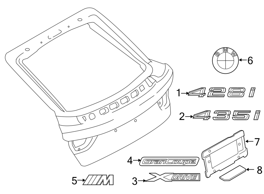 8Lift gate. Steering wheel. Exterior trim.https://images.simplepart.com/images/parts/motor/fullsize/1958825.png