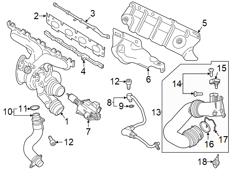 13Turbocharger & components.https://images.simplepart.com/images/parts/motor/fullsize/1959192.png