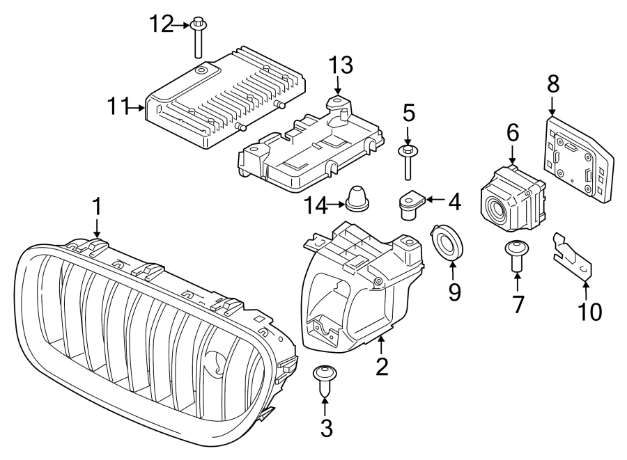 FRONT BUMPER & GRILLE. GRILLE & COMPONENTS.