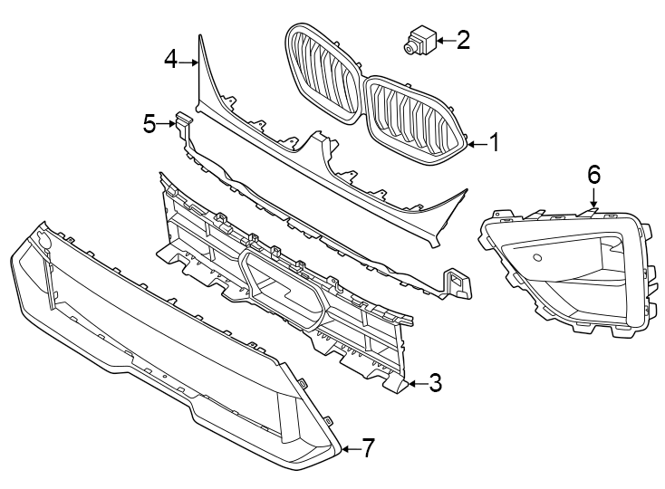 5Front bumper & grille. Grille & components.https://images.simplepart.com/images/parts/motor/fullsize/1962101.png