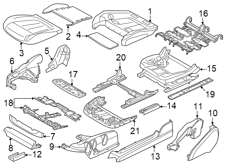 Seats & tracks. Driver seat components.