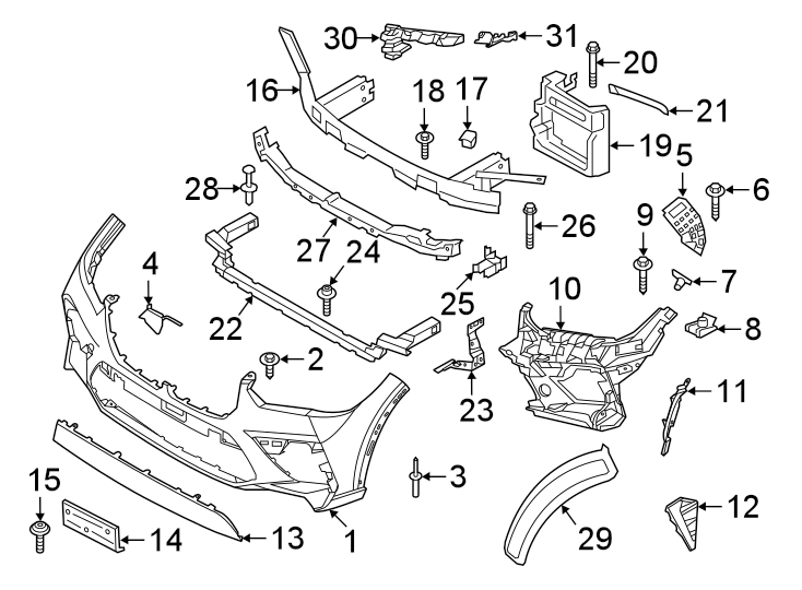 Front bumper & grille. Bumper & components.