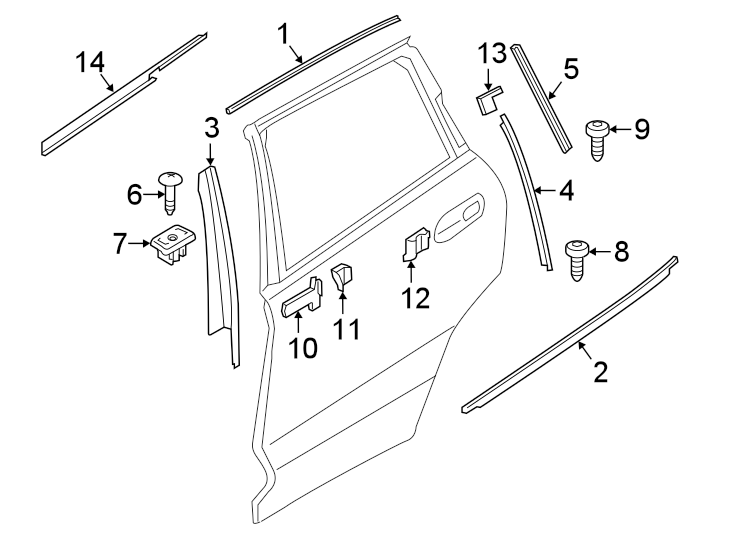 9REAR DOOR. EXTERIOR TRIM.https://images.simplepart.com/images/parts/motor/fullsize/1967765.png