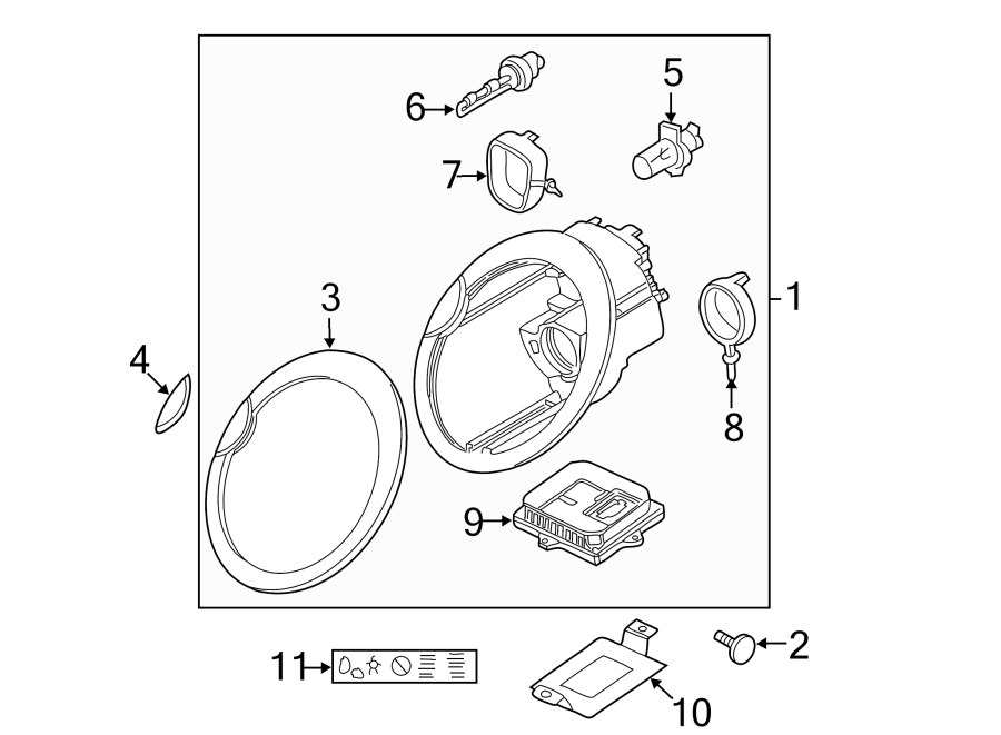 9FRONT LAMPS. HEADLAMP COMPONENTS.https://images.simplepart.com/images/parts/motor/fullsize/1970015.png