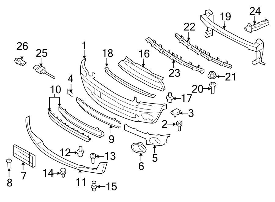 25FRONT BUMPER & GRILLE. BUMPER & COMPONENTS.https://images.simplepart.com/images/parts/motor/fullsize/1971005.png