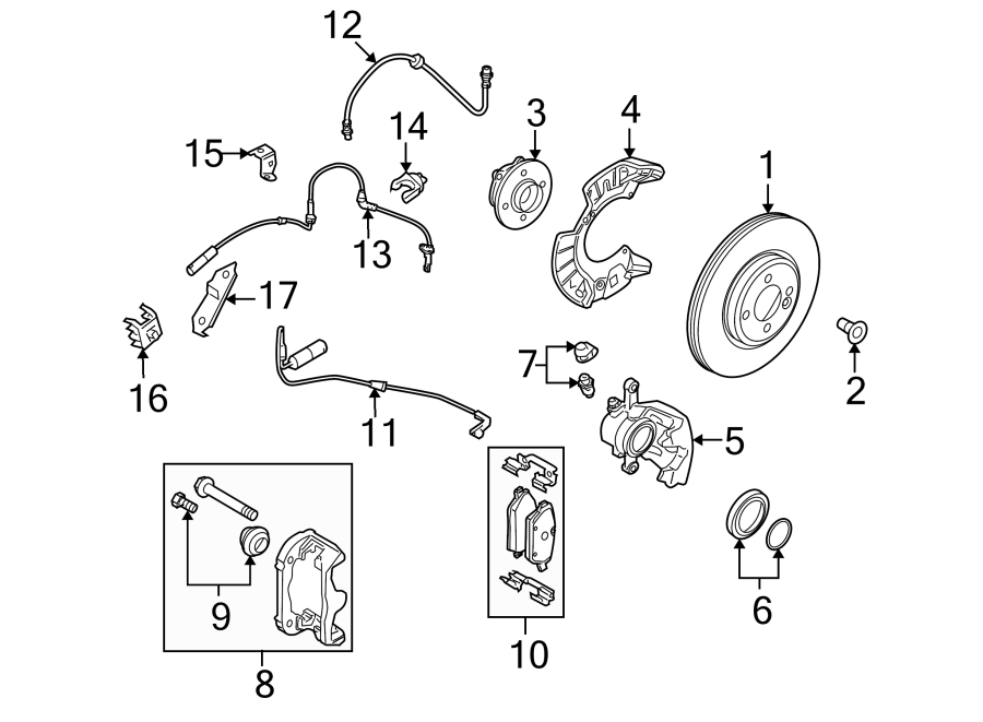 9Front suspension. Brake components.https://images.simplepart.com/images/parts/motor/fullsize/1971370.png