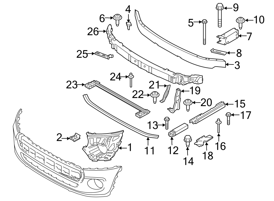 Front bumper & grille. Bumper & components.