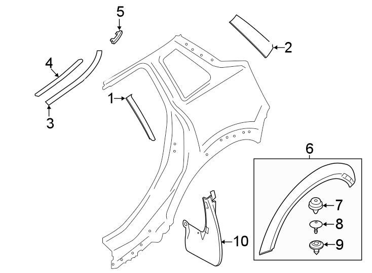 9Quarter panel. Exterior trim.https://images.simplepart.com/images/parts/motor/fullsize/1973905.png