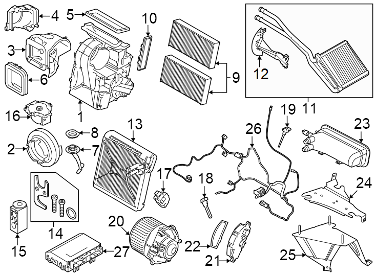 21Air conditioner & heater. Evaporator & heater components.https://images.simplepart.com/images/parts/motor/fullsize/1974095.png