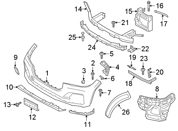 23FRONT BUMPER & GRILLE. BUMPER & COMPONENTS.https://images.simplepart.com/images/parts/motor/fullsize/1975005.png