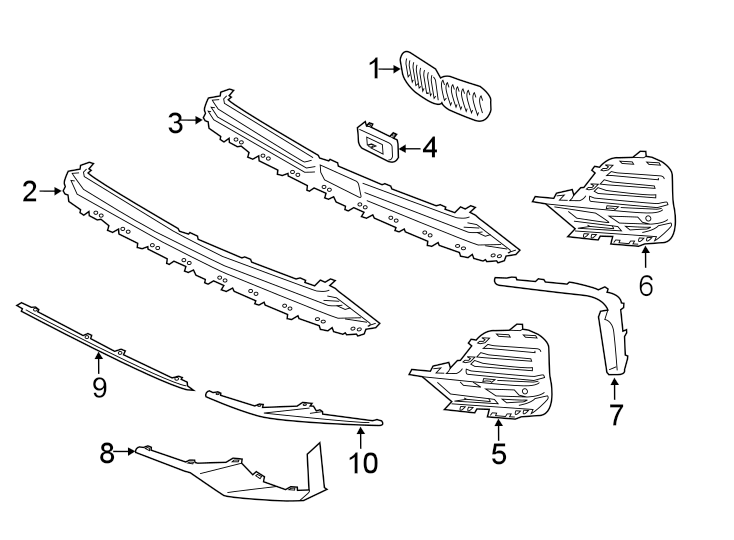 1FRONT BUMPER & GRILLE. GRILLE & COMPONENTS.https://images.simplepart.com/images/parts/motor/fullsize/1975010.png