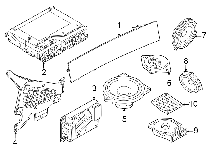 10Front door. Rear door. W/BMW live prof.. W/DRIVER assist. W/HARMAN Kardon. W/O BMW live prof.. W/O driver assist. W/O Harman Kardon.https://images.simplepart.com/images/parts/motor/fullsize/1977351.png