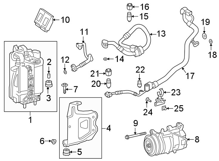 Air conditioner & heater. Compressor & lines. Condenser.