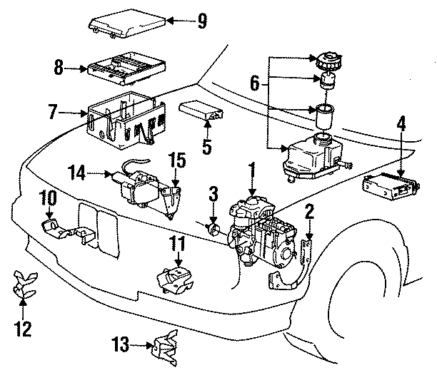 COMPONENTS ON APRON. COMPONENTS ON DASH PANEL. COMPONENTS ON RADIATOR SUPPORT.