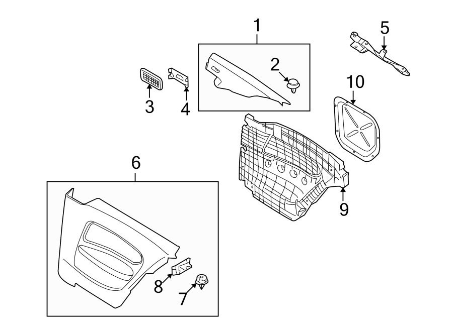 3Quarter panel. Interior trim. Rear seat components.https://images.simplepart.com/images/parts/motor/fullsize/1980670.png