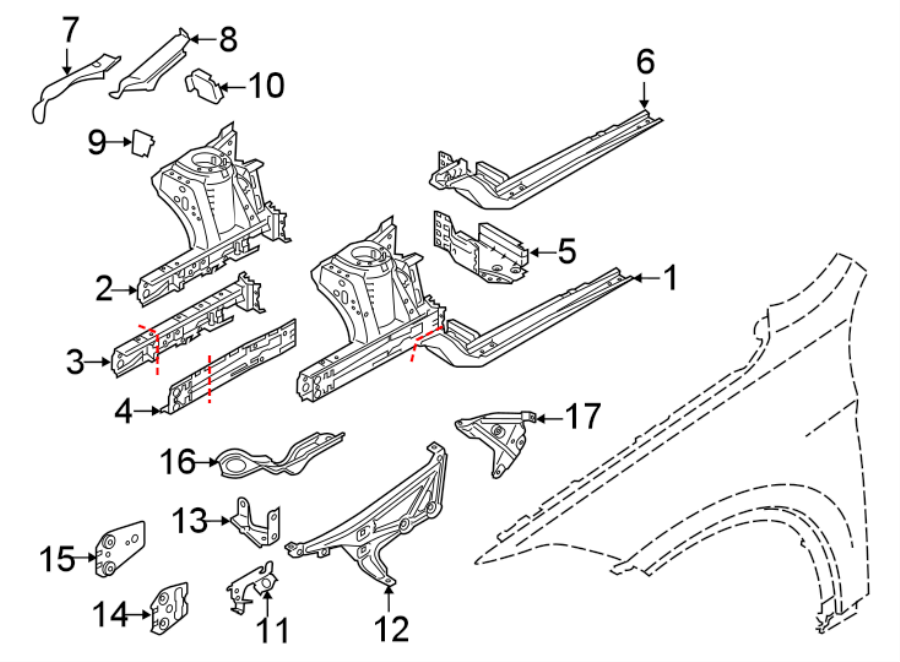 Fender. Structural components & rails.