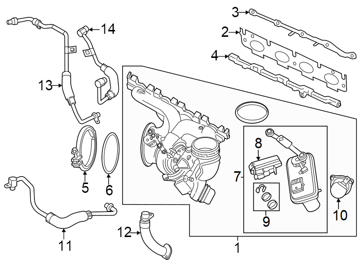 12Turbocharger & components.https://images.simplepart.com/images/parts/motor/fullsize/1991731.png