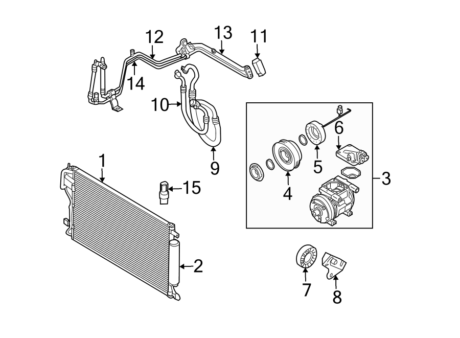 AIR CONDITIONER & HEATER. COMPRESSOR & LINES. CONDENSER.