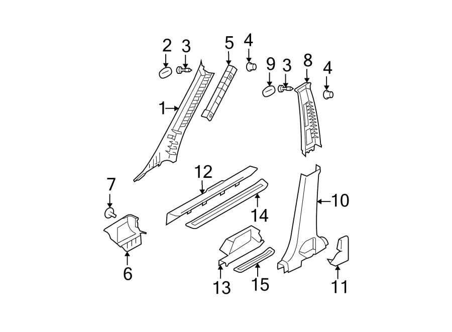 Diagram PILLARS. ROCKER & FLOOR. INTERIOR TRIM. for your 2012 Kia Forte   