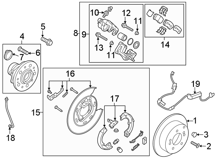 REAR SUSPENSION. BRAKE COMPONENTS.