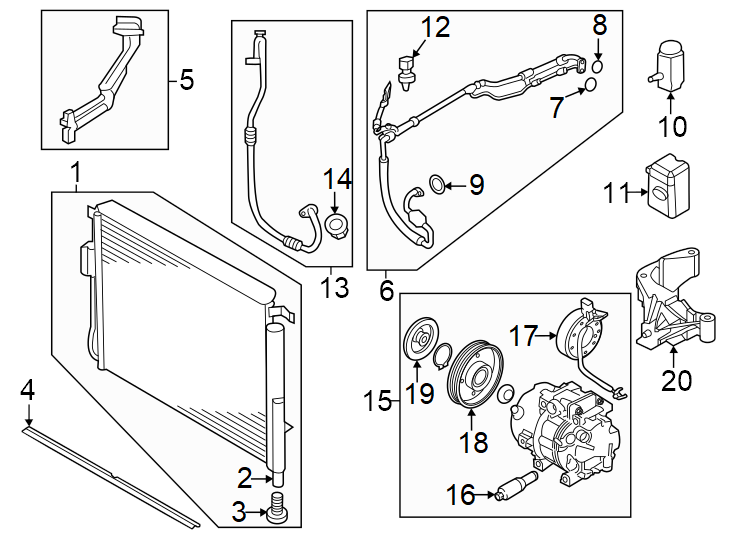 13Air conditioner & heater. Compressor & lines. Condenser.https://images.simplepart.com/images/parts/motor/fullsize/2305180.png