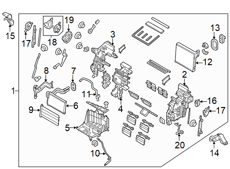 2Air conditioner & heater. Evaporator & heater components.https://images.simplepart.com/images/parts/motor/fullsize/2305185.png