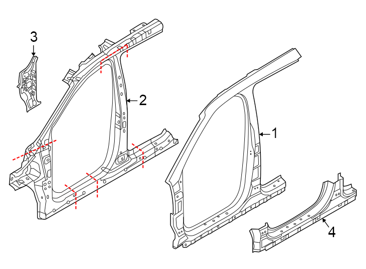 Pillars. Rocker & floor. Aperture panel.https://images.simplepart.com/images/parts/motor/fullsize/2305745.png