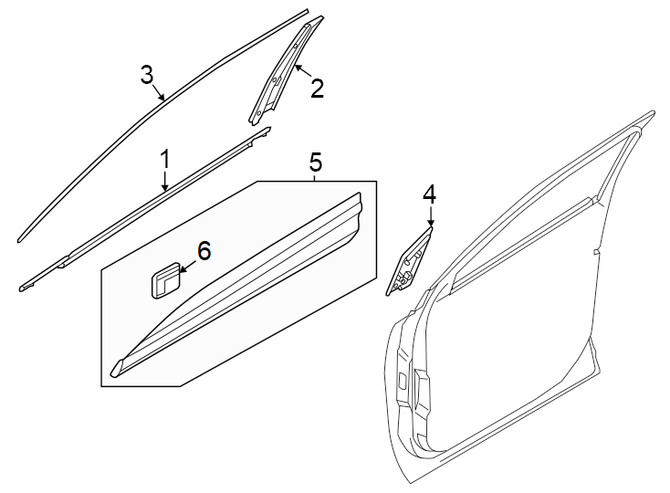 1Front door. Exterior trim.https://images.simplepart.com/images/parts/motor/fullsize/2305757.png