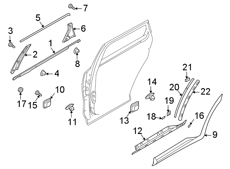 11Rear door. Exterior trim.https://images.simplepart.com/images/parts/motor/fullsize/2313623.png