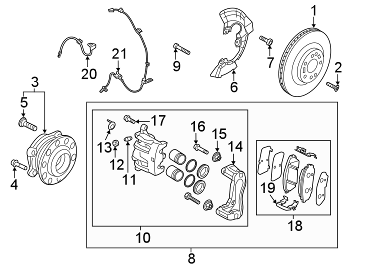 19Front suspension. Brake components.https://images.simplepart.com/images/parts/motor/fullsize/2320240.png