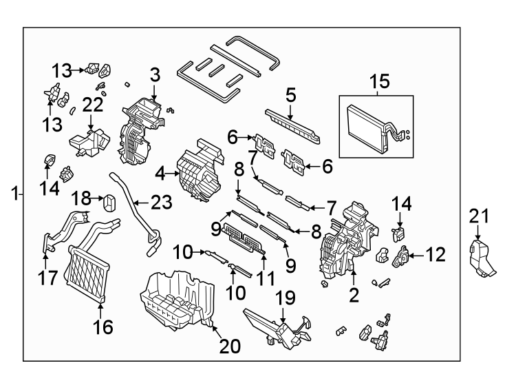 13Air conditioner & heater. Evaporator & heater components.https://images.simplepart.com/images/parts/motor/fullsize/2325080.png