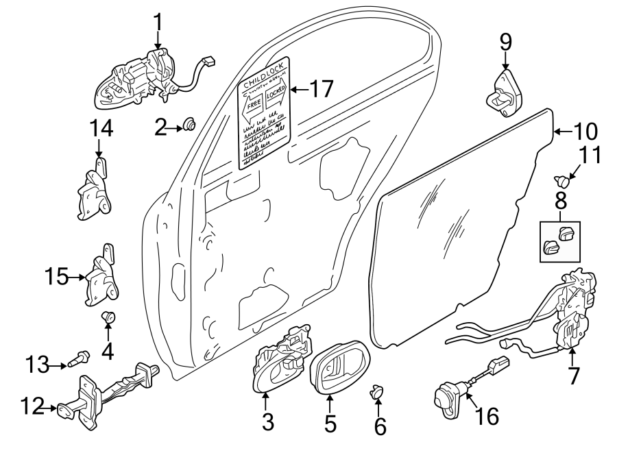 Diagram REAR DOOR. LOCK & HARDWARE. for your 2016 Kia Forte 1.8L ULEV A/T LX Sedan 