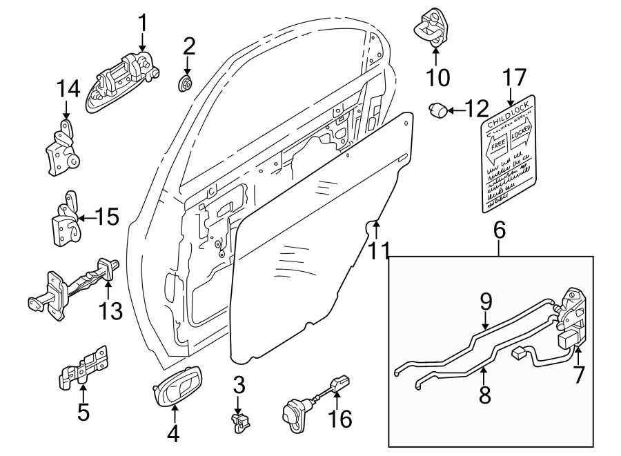 Diagram REAR DOOR. LOCK & HARDWARE. for your 2016 Kia Forte 1.8L ULEV A/T LX Sedan 