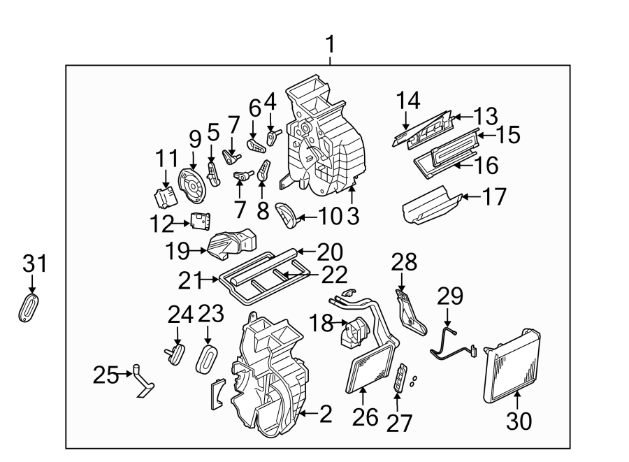 19Air conditioner & heater. Evaporator & heater components.https://images.simplepart.com/images/parts/motor/fullsize/2411060.png