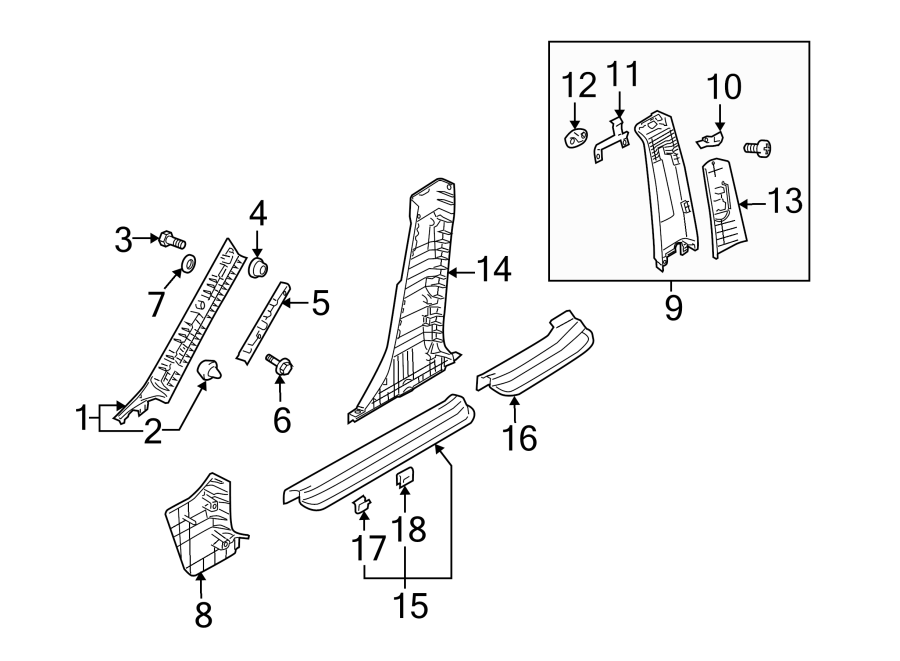 Diagram PILLARS. ROCKER & FLOOR. INTERIOR TRIM. for your 2012 Kia Forte   