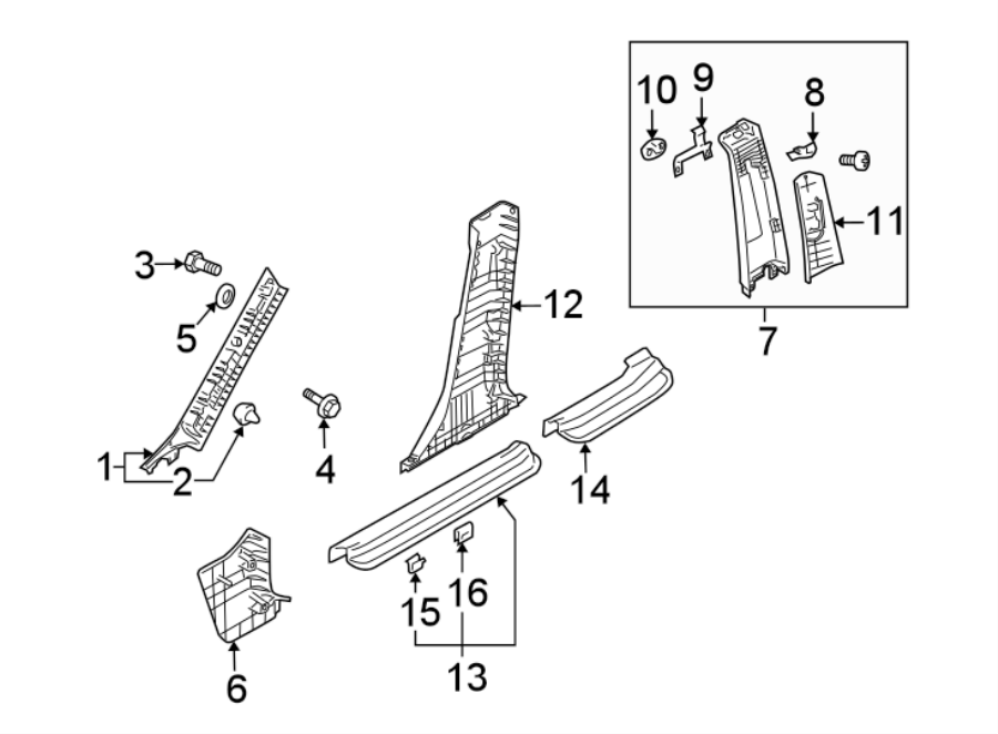 Diagram PILLARS. ROCKER & FLOOR. INTERIOR TRIM. for your 2020 Kia Forte   