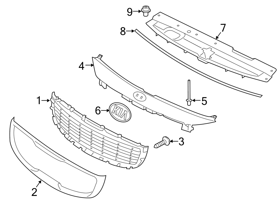 9FRONT BUMPER & GRILLE. GRILLE & COMPONENTS.https://images.simplepart.com/images/parts/motor/fullsize/2418008.png