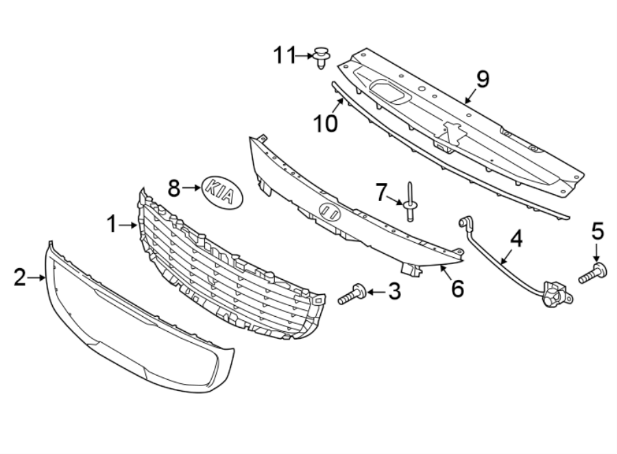 11FRONT BUMPER & GRILLE. GRILLE & COMPONENTS.https://images.simplepart.com/images/parts/motor/fullsize/2418013.png