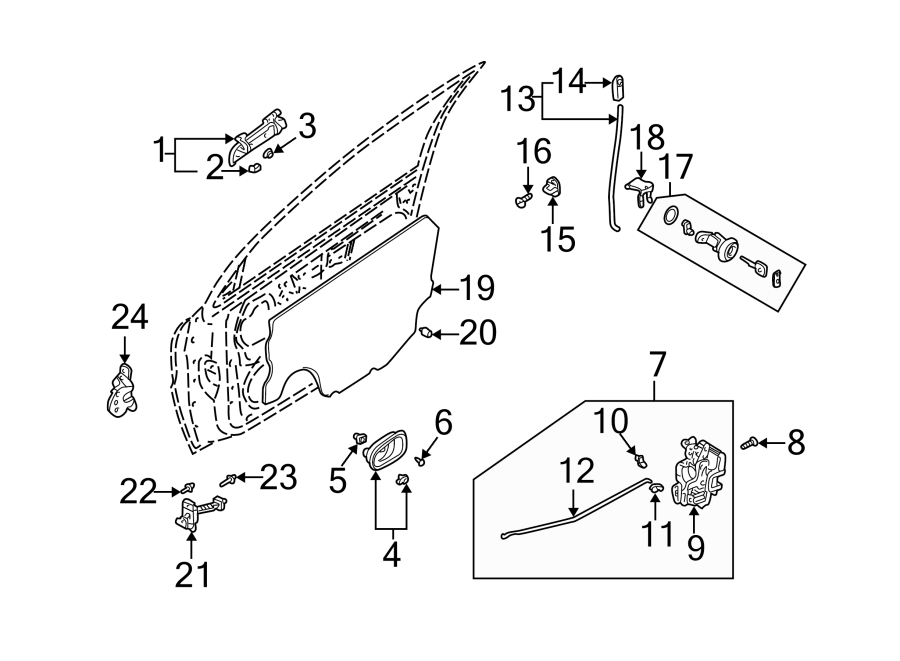 Diagram Front door. Lock & hardware. for your 2016 Kia Forte 1.8L ULEV A/T LX Sedan 