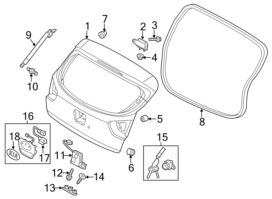 Diagram LIFT GATE. GATE & HARDWARE. for your 2014 Kia Forte  EX Sedan 