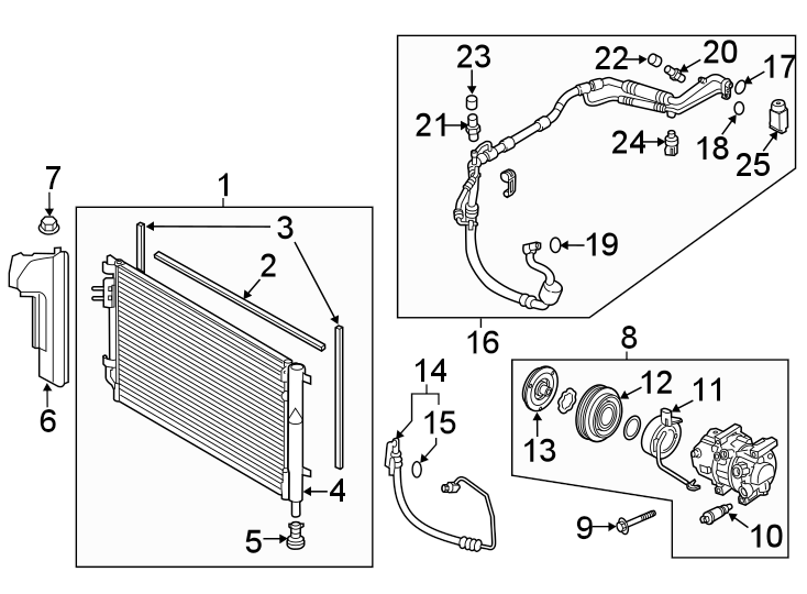 Diagram AIR CONDITIONER & HEATER. COMPRESSOR & LINES. CONDENSER. for your 2023 Kia Rio   