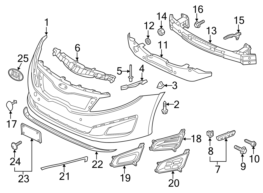 Diagram FRONT BUMPER & GRILLE. BUMPER & COMPONENTS. for your Kia