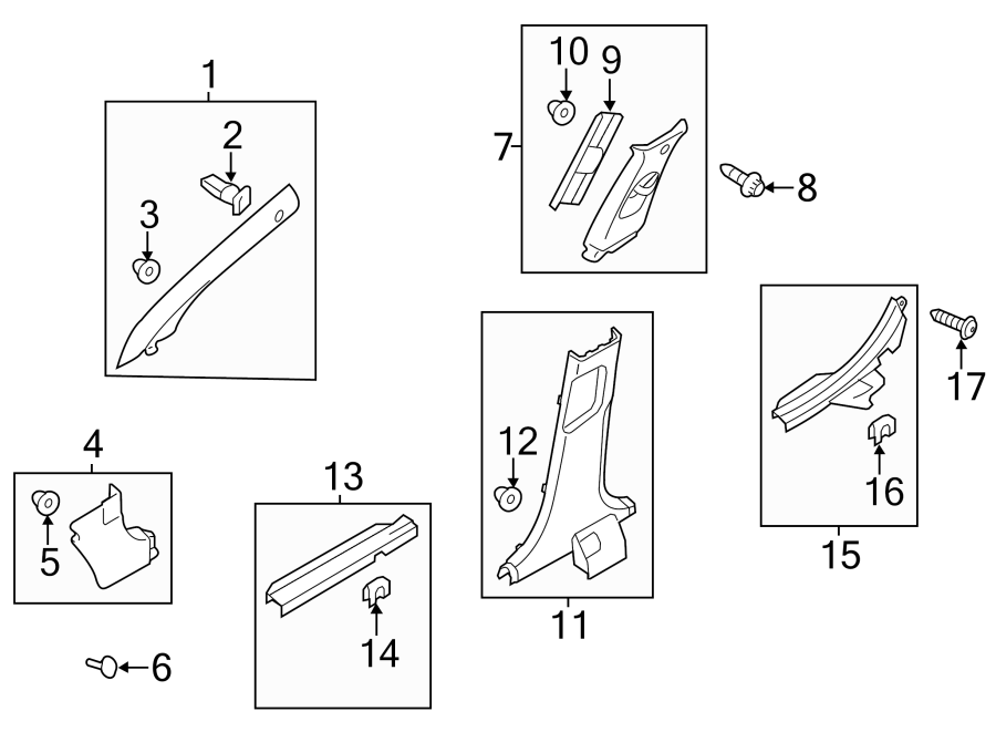 Diagram PILLARS. ROCKER & FLOOR. INTERIOR TRIM. for your 2013 Kia Forte   