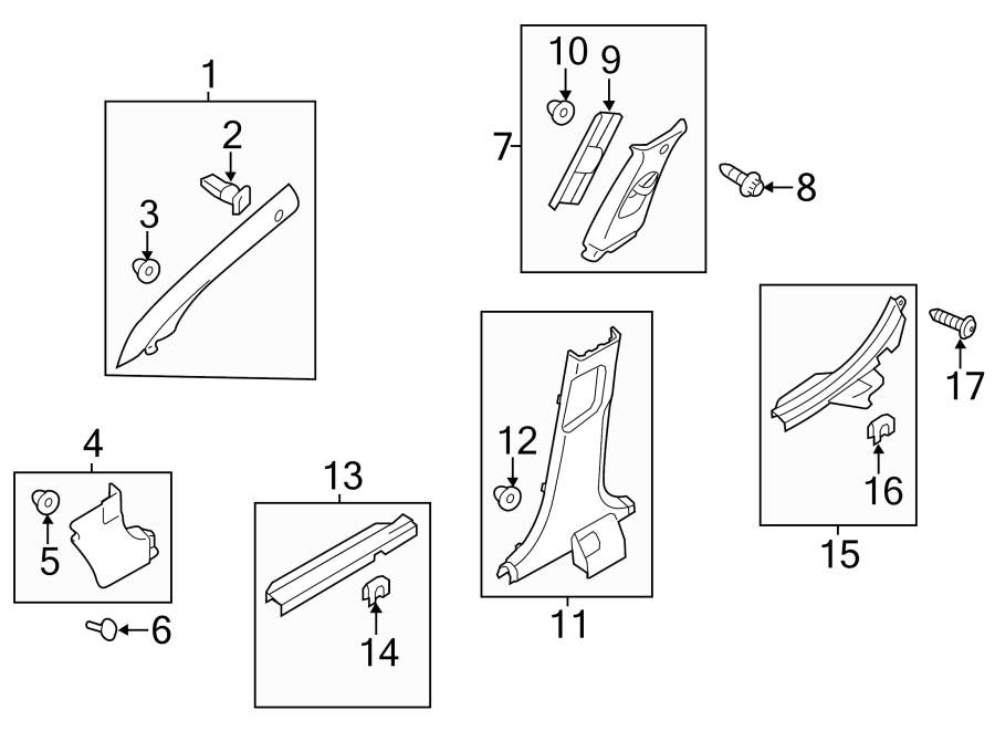 Diagram PILLARS. ROCKER & FLOOR. INTERIOR TRIM. for your 2012 Kia Forte   